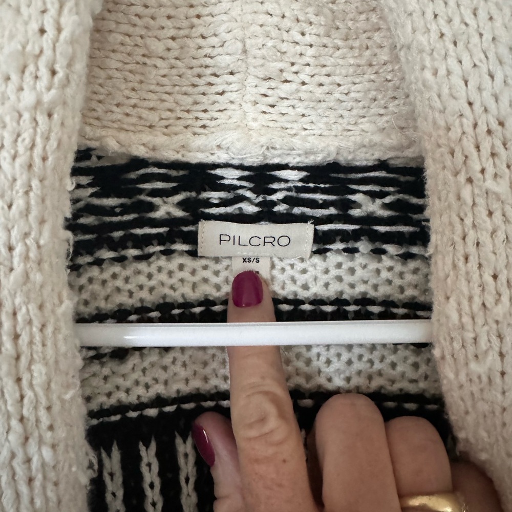 Anthropologie Cream and Black Patterned Sherpa Cardigan - Picture 6 of 7